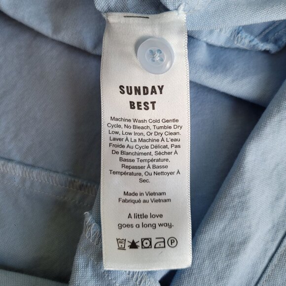 Sunday Best Babydoll Baby Blue Mini Dress Bell Sleeve Keyhole Poplin Cotton S - Picture 10 of 11